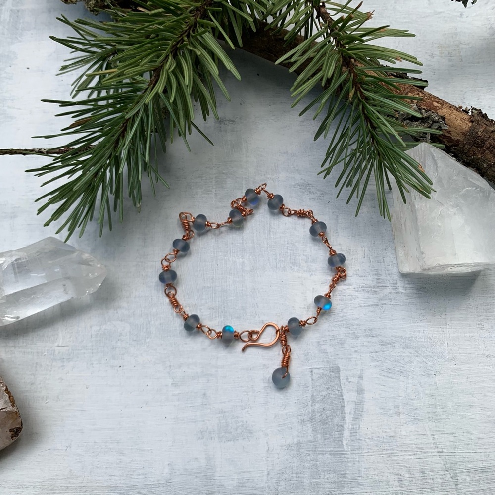 Copper and Blue Glass Bracelet